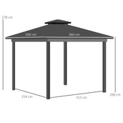 Garden Pavilion Gazebo 4 x 3 m with Polycarbonate Roof, 4 Side Walls UV-resistant Mosquito Nets