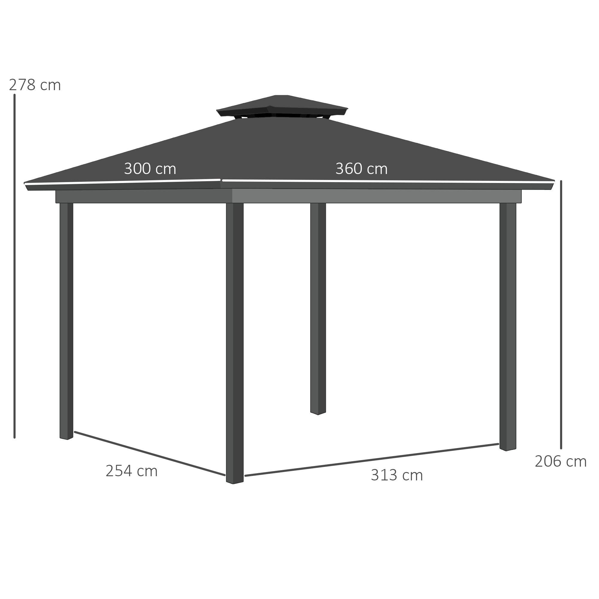 Garden Pavilion Gazebo 4 x 3 m with Polycarbonate Roof, 4 Side Walls UV-resistant Mosquito Nets
