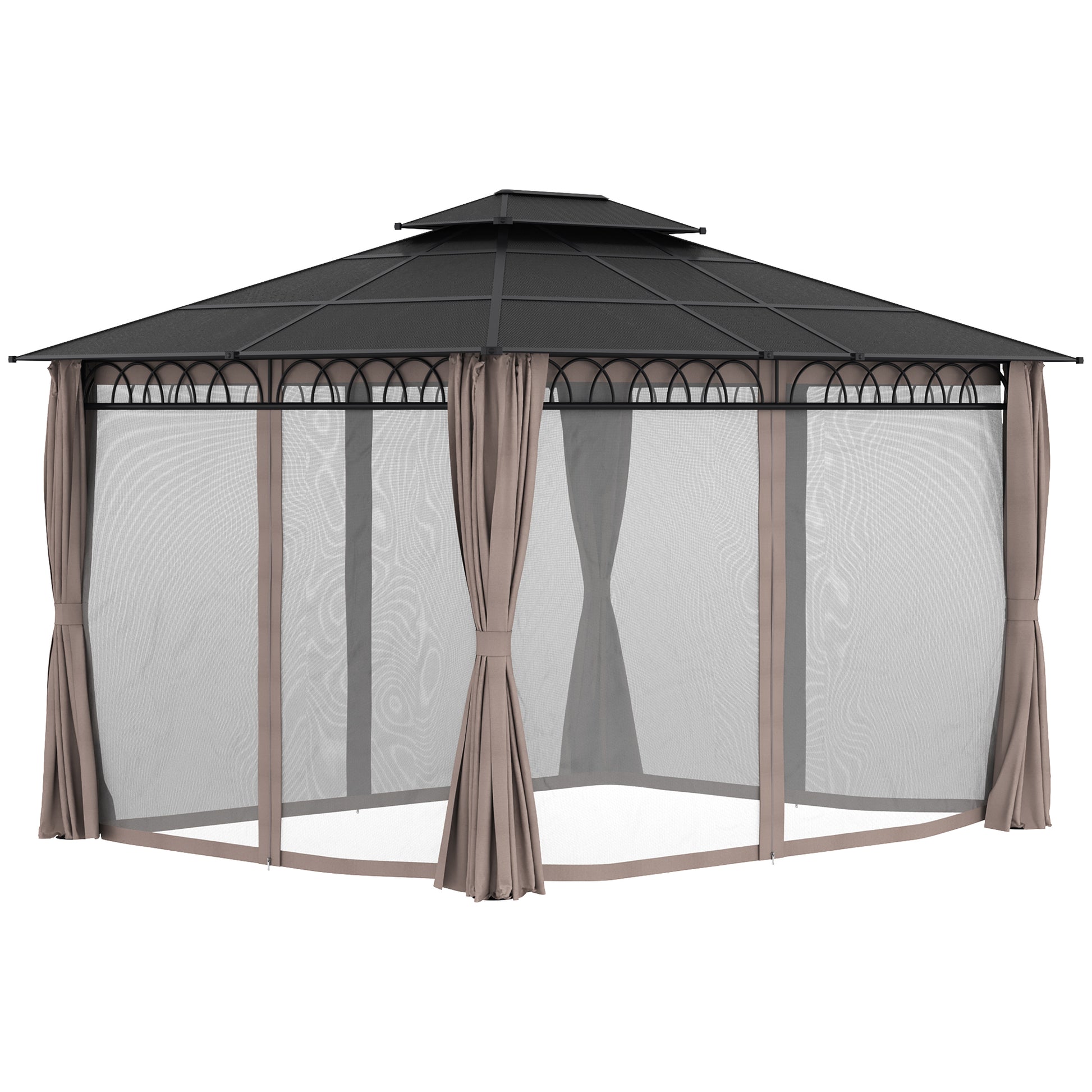 Garden Pavilion Gazebo 4 x 3 m with Polycarbonate Roof, 4 Side Walls UV-resistant Mosquito Nets