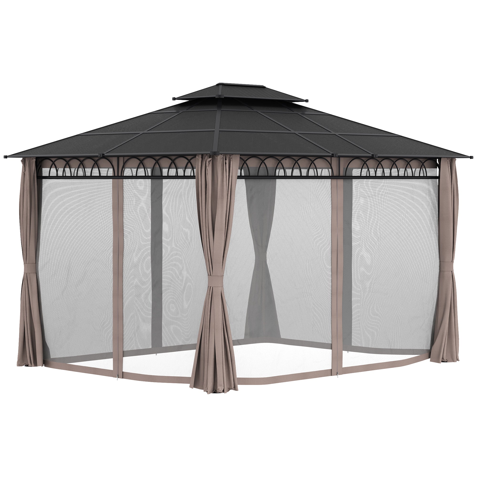 Garden Pavilion Gazebo 4 x 3 m with Polycarbonate Roof, 4 Side Walls UV-resistant Mosquito Nets