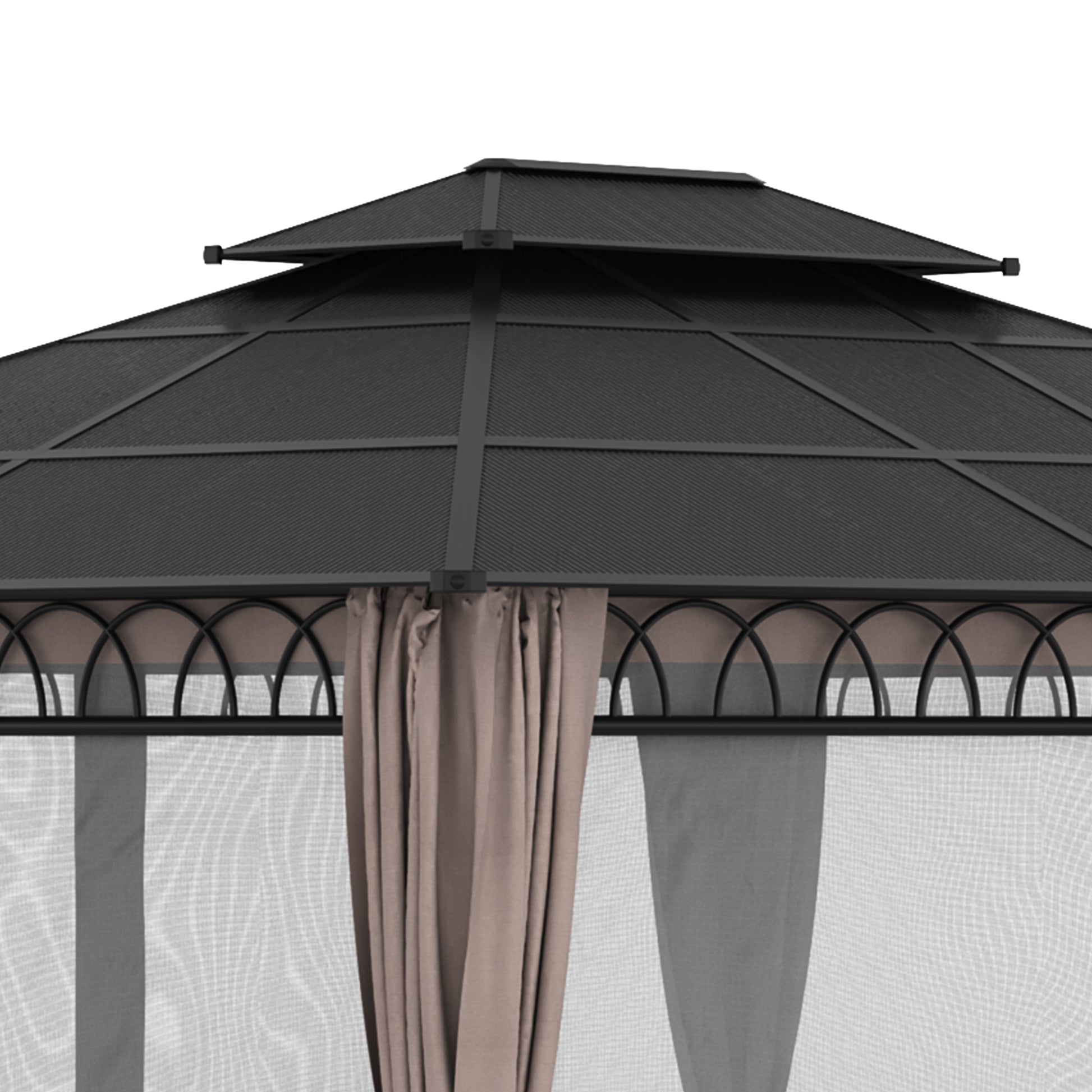 Garden Pavilion Gazebo 4 x 3 m with Polycarbonate Roof, 4 Side Walls UV-resistant Mosquito Nets
