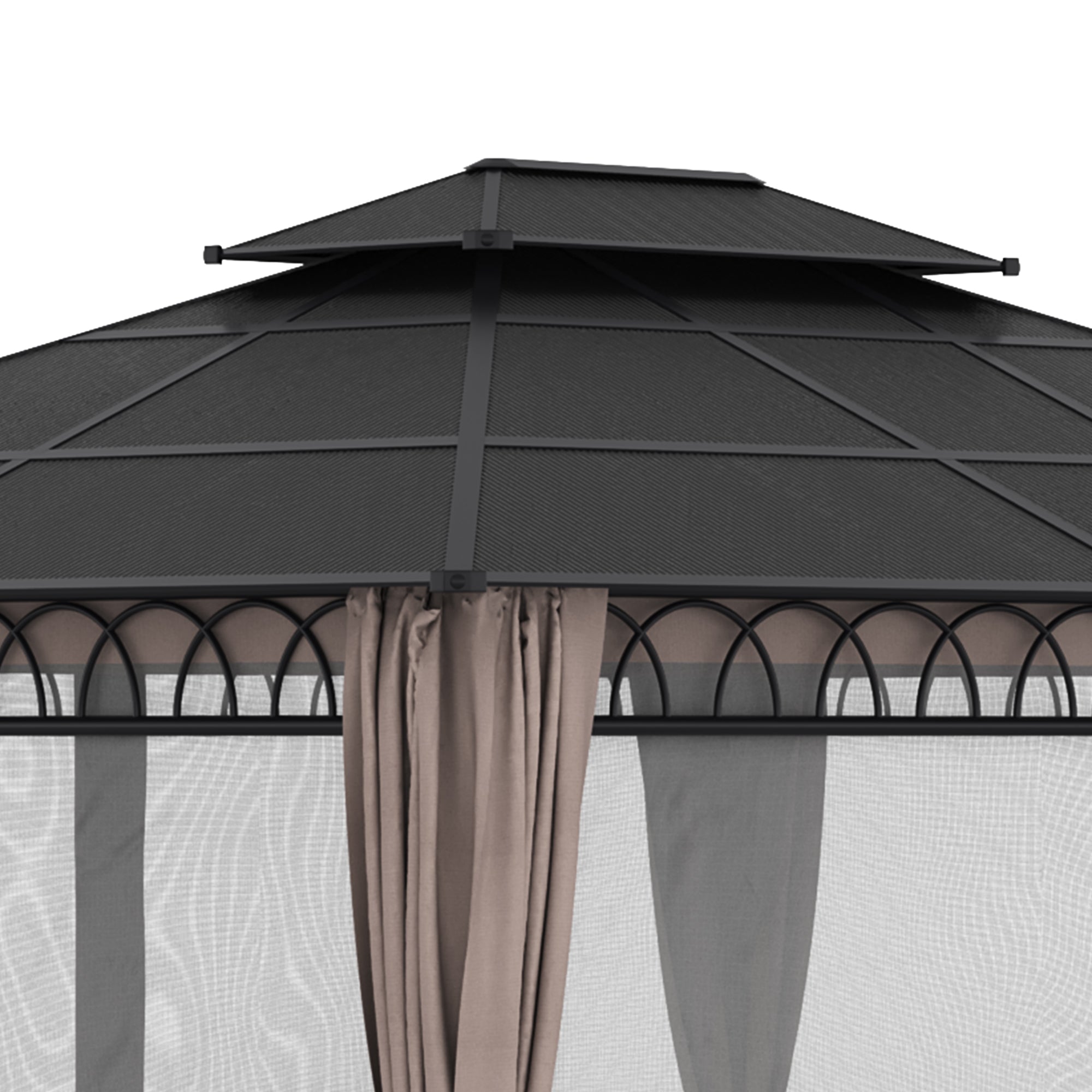 Garden Pavilion Gazebo 4 x 3 m with Polycarbonate Roof, 4 Side Walls UV-resistant Mosquito Nets