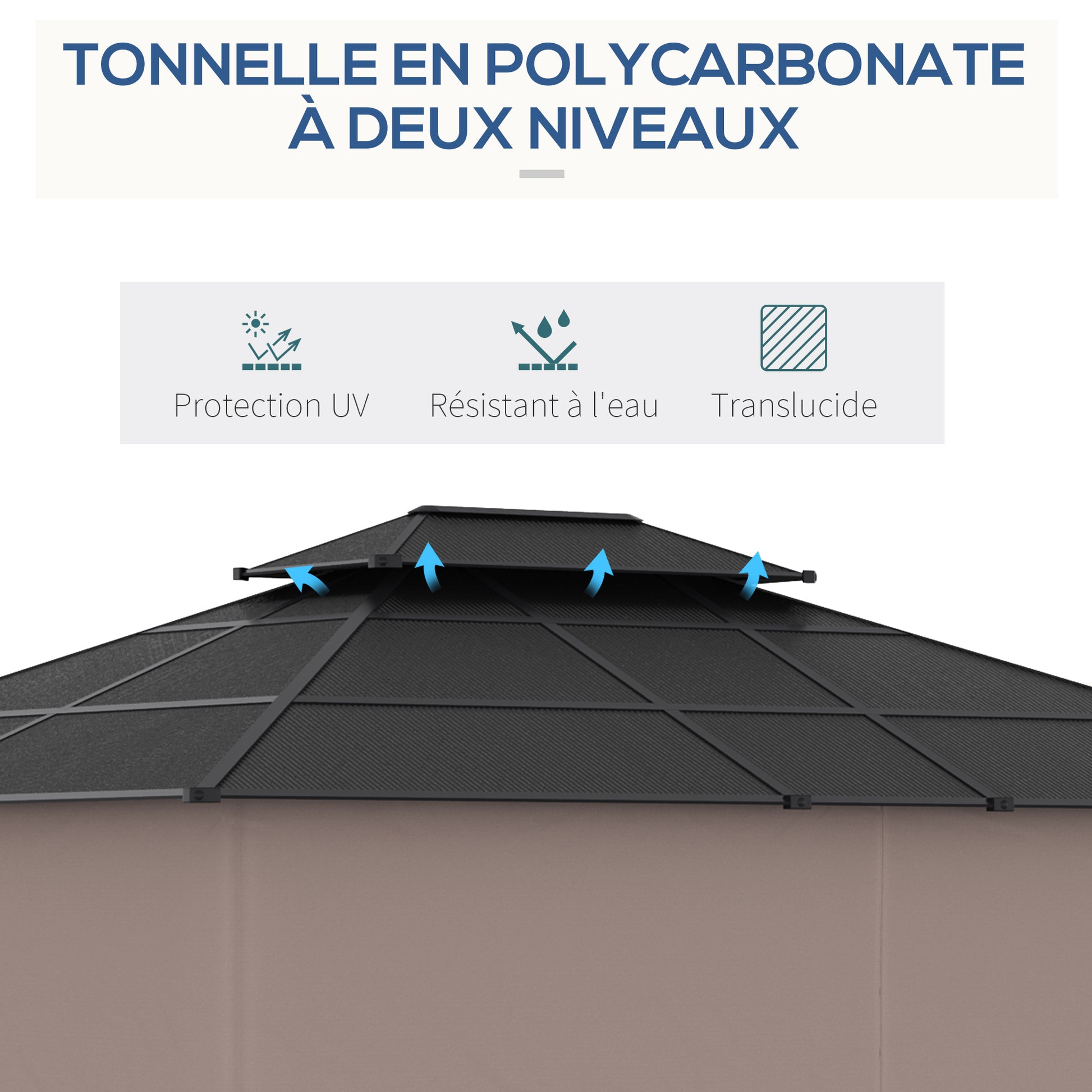 Garden Pavilion Gazebo 4 x 3 m with Polycarbonate Roof, 4 Side Walls UV-resistant Mosquito Nets