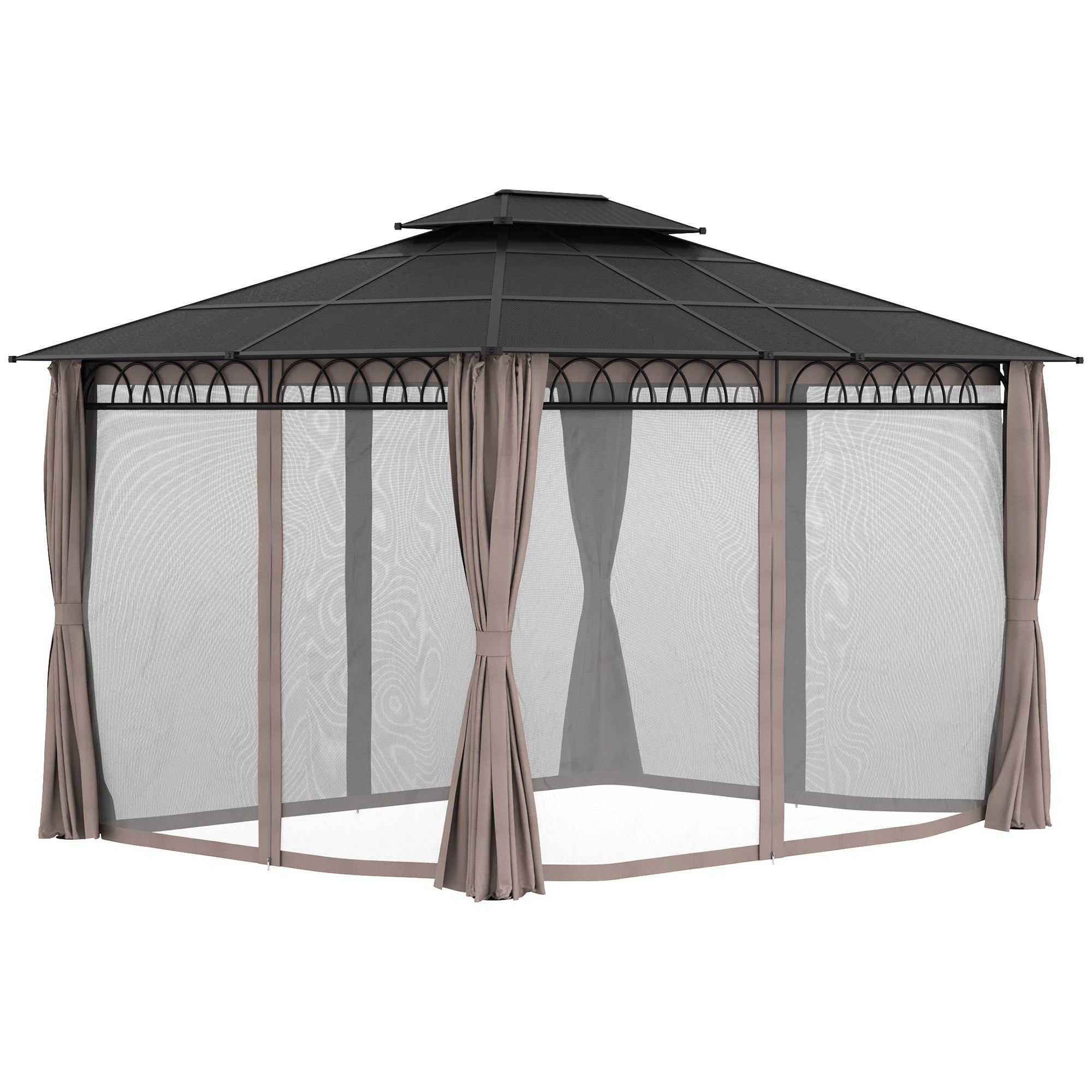 Garden Pavilion Gazebo 4 x 3 m with Polycarbonate Roof, 4 Side Walls UV-resistant Mosquito Nets