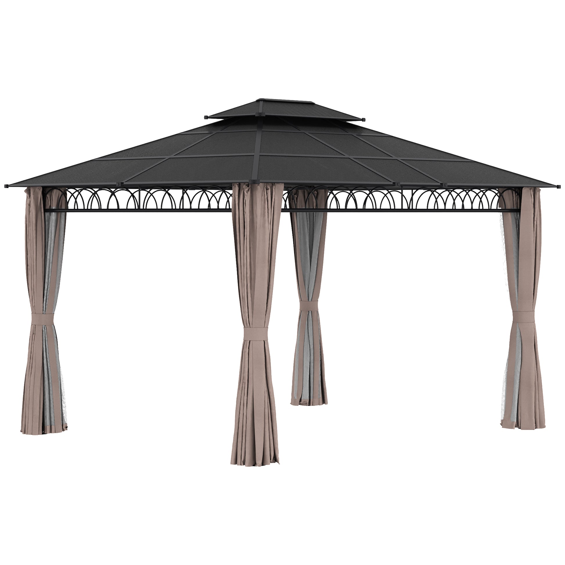 Garden Pavilion Gazebo 4 x 3 m with Polycarbonate Roof, 4 Side Walls UV-resistant Mosquito Nets