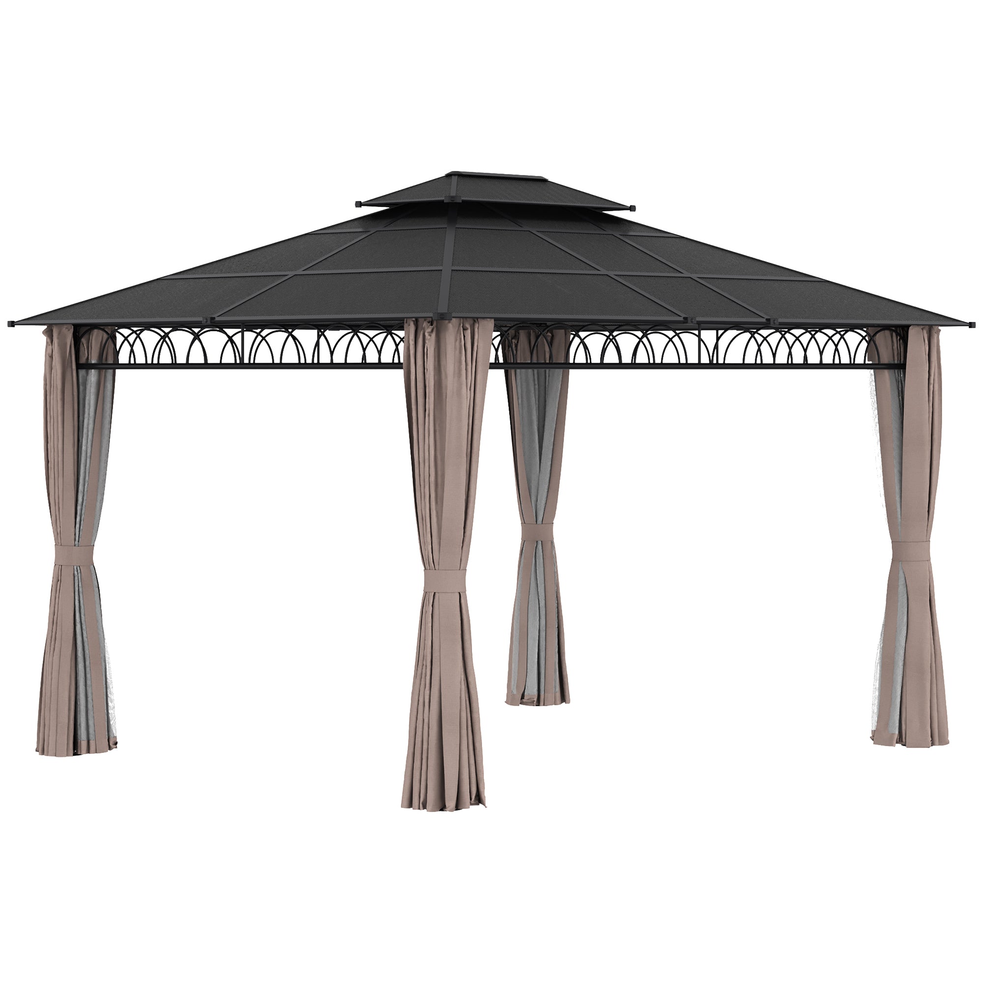 Garden Pavilion Gazebo 4 x 3 m with Polycarbonate Roof, 4 Side Walls UV-resistant Mosquito Nets