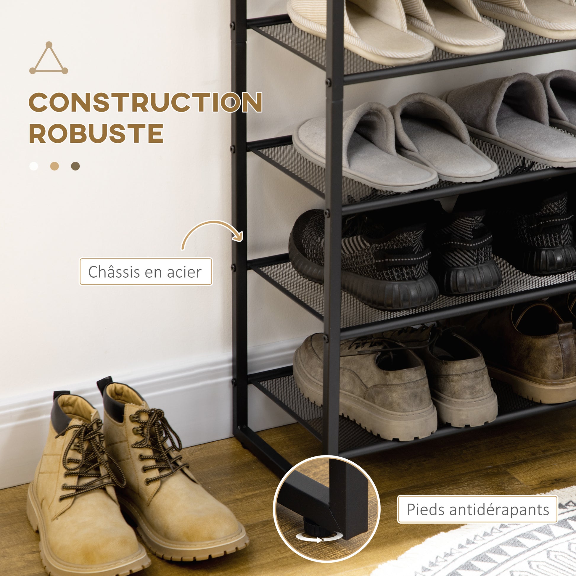 8-Level Shoe Rack Storage Cabinet Shoe Organizer for 21 Pairs Steel Frame Wood-Look Top Shelf - 60 x 28.5 x 126 cm Black