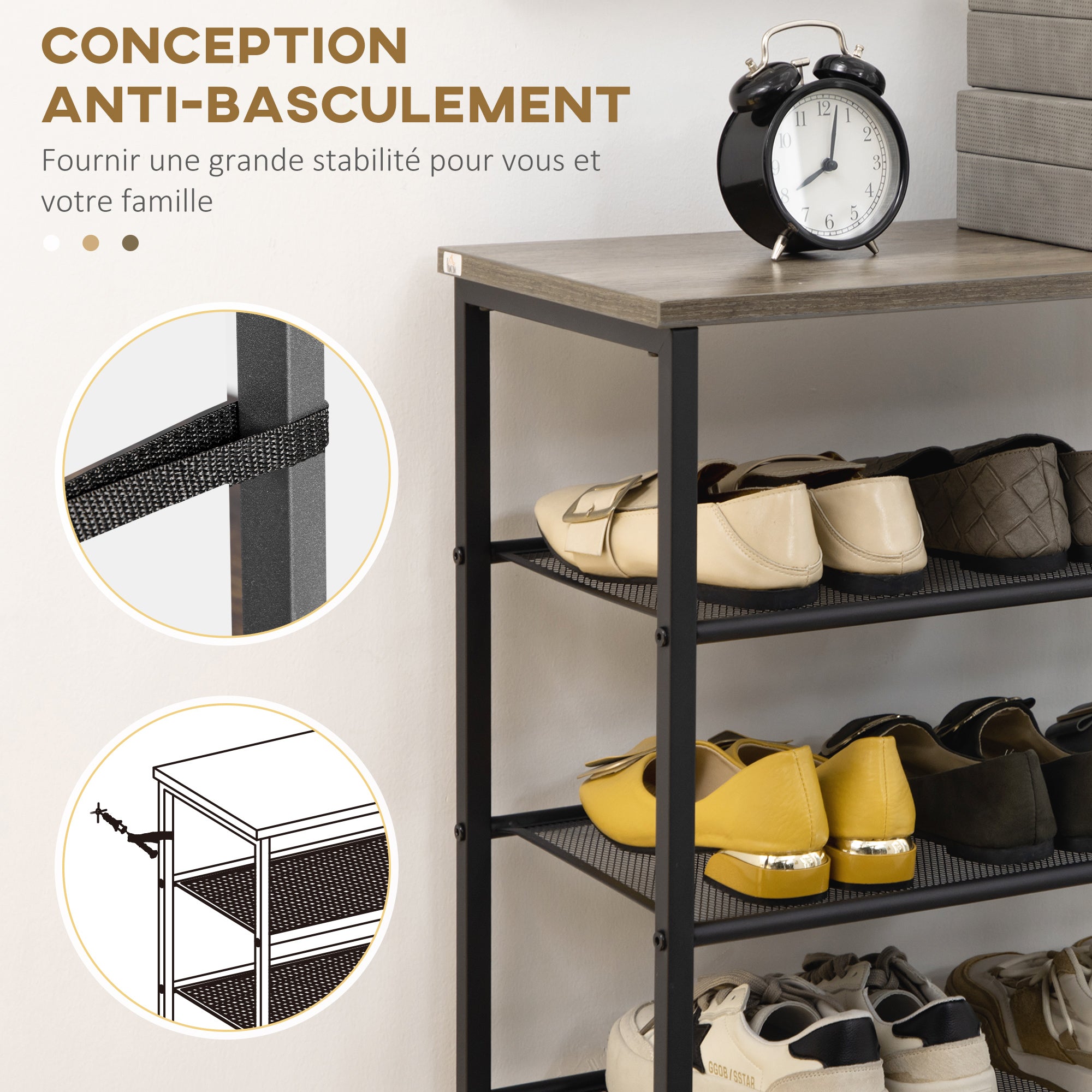 8-Level Shoe Rack Storage Cabinet Shoe Organizer for 21 Pairs Steel Frame Wood-Look Top Shelf - 60 x 28.5 x 126 cm Black