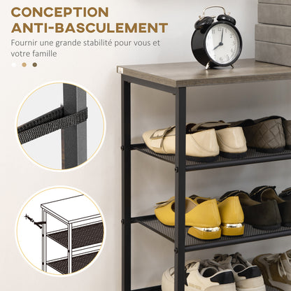 8-Level Shoe Rack Storage Cabinet Shoe Organizer for 21 Pairs Steel Frame Wood-Look Top Shelf - 60 x 28.5 x 126 cm Black