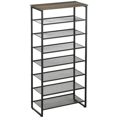 8-Level Shoe Rack Storage Cabinet Shoe Organizer for 21 Pairs Steel Frame Wood-Look Top Shelf - 60 x 28.5 x 126 cm Black
