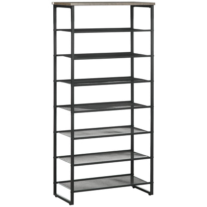 8-Level Shoe Rack Storage Cabinet Shoe Organizer for 21 Pairs Steel Frame Wood-Look Top Shelf - 60 x 28.5 x 126 cm Black