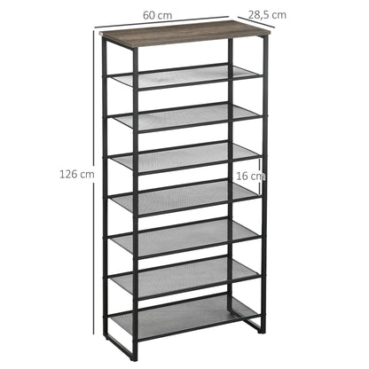 8-Level Shoe Rack Storage Cabinet Shoe Organizer for 21 Pairs Steel Frame Wood-Look Top Shelf - 60 x 28.5 x 126 cm Black