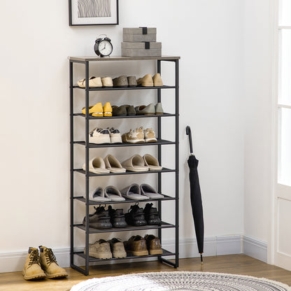 8-Level Shoe Rack Storage Cabinet Shoe Organizer for 21 Pairs Steel Frame Wood-Look Top Shelf - 60 x 28.5 x 126 cm Black