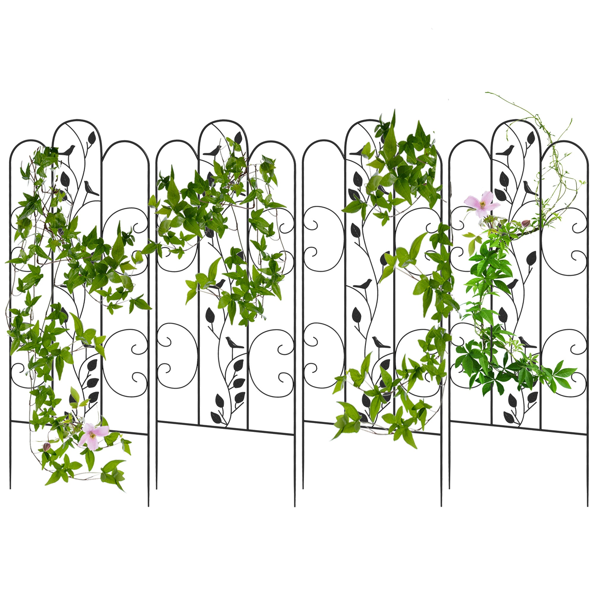 Set of 4 Garden Trellises Supports for Climbing Plants and Outdoor Decoration Patio Terrace 40x106 cm Black