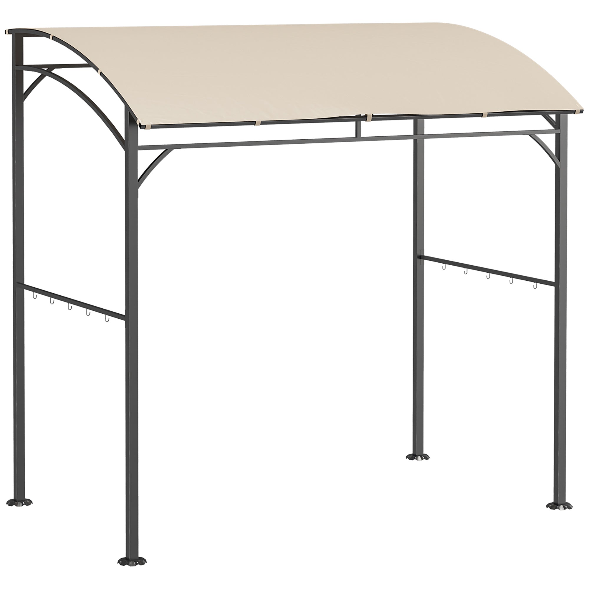 Grill Pavilion 215 x 150 x 220 cm Water-Repellent Garden Pavilion with Curved Roof, Garden Arbor with Hooks, BBQ Pavilion, Garden Tent Grill Tent Party Tent for Garden Party Picnic BBQ, Beige
