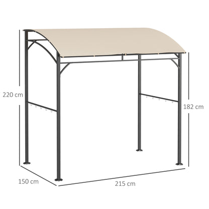 Grill Pavilion 215 x 150 x 220 cm Water-Repellent Garden Pavilion with Curved Roof, Garden Arbor with Hooks, BBQ Pavilion, Garden Tent Grill Tent Party Tent for Garden Party Picnic BBQ, Beige