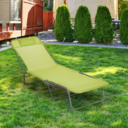 Foldable and Reclining Garden Sun Lounger with Headrest and Adjustable Backrest in 5 Levels Breathable Texteline Fabric 182x56x28 cm Green