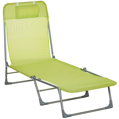 Foldable and Reclining Garden Sun Lounger with Headrest and Adjustable Backrest in 5 Levels Breathable Texteline Fabric 182x56x28 cm Green