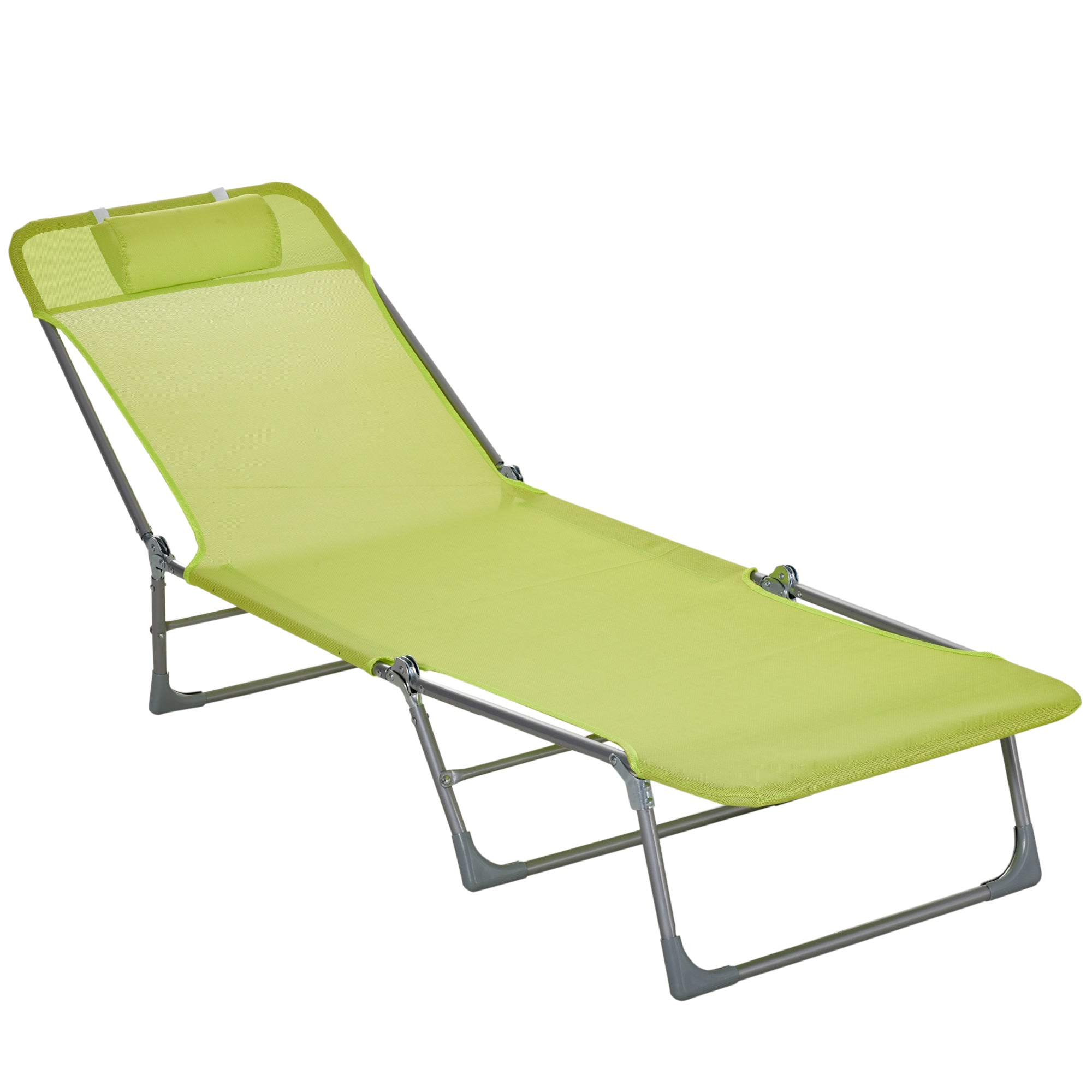 Foldable and Reclining Garden Sun Lounger with Headrest and Adjustable Backrest in 5 Levels Breathable Texteline Fabric 182x56x28 cm Green