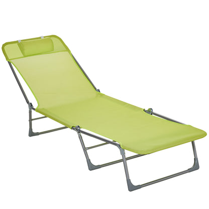 Foldable and Reclining Garden Sun Lounger with Headrest and Adjustable Backrest in 5 Levels Breathable Texteline Fabric 182x56x28 cm Green