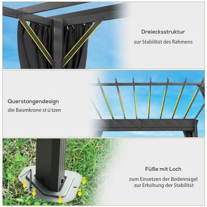 Pergola approx. 3.6 x 3.0 m Garden Pavilion — Aluminum Patio Canopy with Adjustable Retractable Roof, Freestanding Sun Shelter, Dark Gray