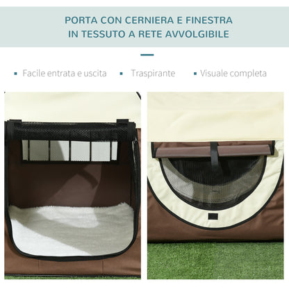 Foldable Pet Carrier in Oxford with Removable Washable Cushion and Carrying Bag, 70x51x59cm, Brown