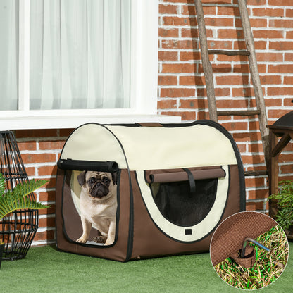 Foldable Pet Carrier in Oxford with Removable Washable Cushion and Carrying Bag, 70x51x59cm, Brown