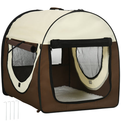 Foldable Pet Carrier in Oxford with Removable Washable Cushion and Carrying Bag, 70x51x59cm, Brown