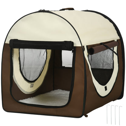 Foldable Pet Carrier in Oxford with Removable Washable Cushion and Carrying Bag, 70x51x59cm, Brown