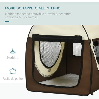 Foldable Pet Carrier in Oxford with Removable Washable Cushion and Carrying Bag, 70x51x59cm, Brown