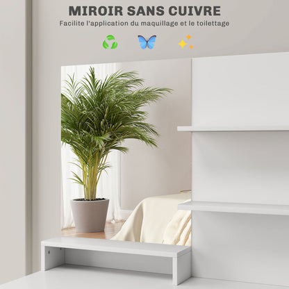 Dressing Table Set Makeup Table with Mirror and Stool, Drawer, Storage Cabinet, and Adjustable Shelf for Bedroom, 80L x 40W x 132H cm, White