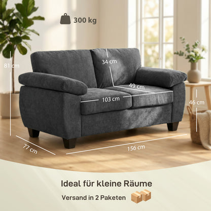 2-Seater Chenille Sofa, Compact 61.4" Fabric Couch with Thick Pocket-Spring Cushion & Wide Padded Arms – Dark Gray