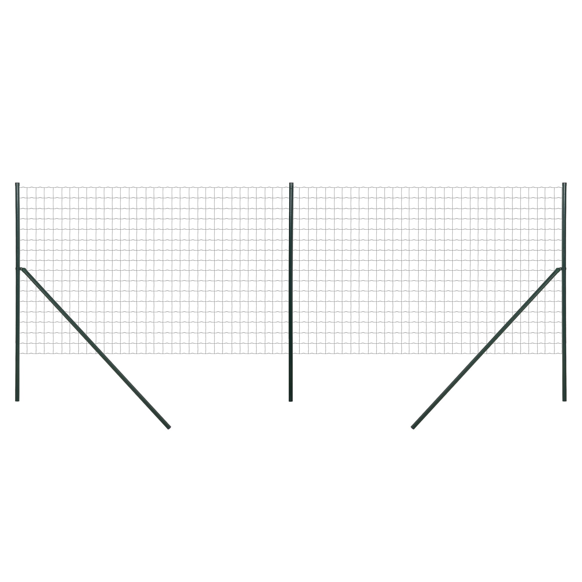 Welded Wire Mesh Roll - Mesh 7.3L x 6.3W cm - Height 2 m - Length 10 m - Posts, Brace Included - Steel with PVC Coating Green