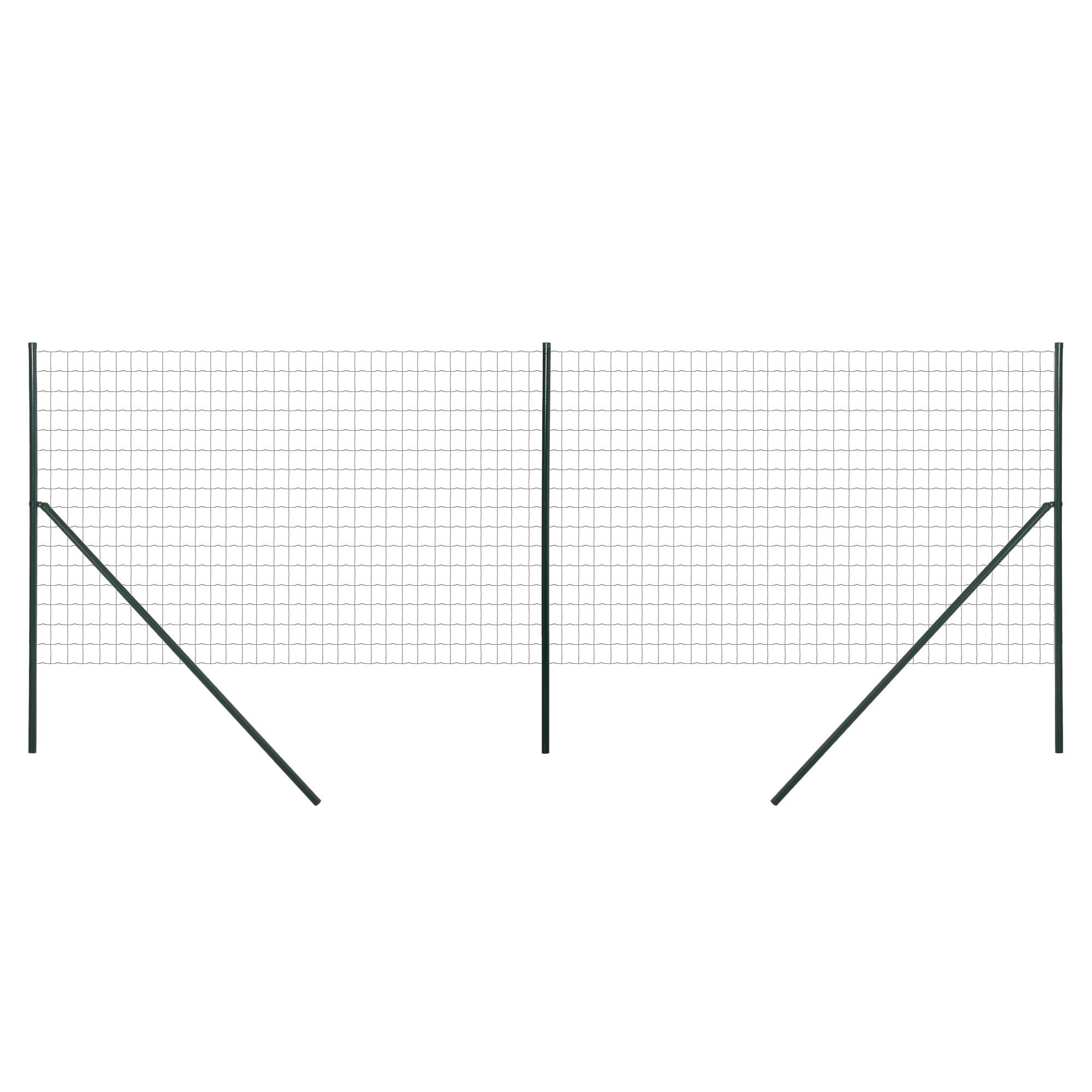 Welded Wire Mesh Roll - Mesh 7.3L x 6.3W cm - Height 2 m - Length 10 m - Posts, Brace Included - Steel with PVC Coating Green
