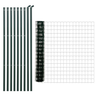 Welded Wire Mesh Roll - Mesh 7.3L x 6.3W cm - Height 2 m - Length 10 m - Posts, Brace Included - Steel with PVC Coating Green