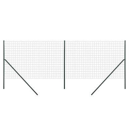 Welded Wire Mesh Roll - Mesh 7.3L x 6.3W cm - Height 2 m - Length 10 m - Posts, Brace Included - Steel with PVC Coating Green