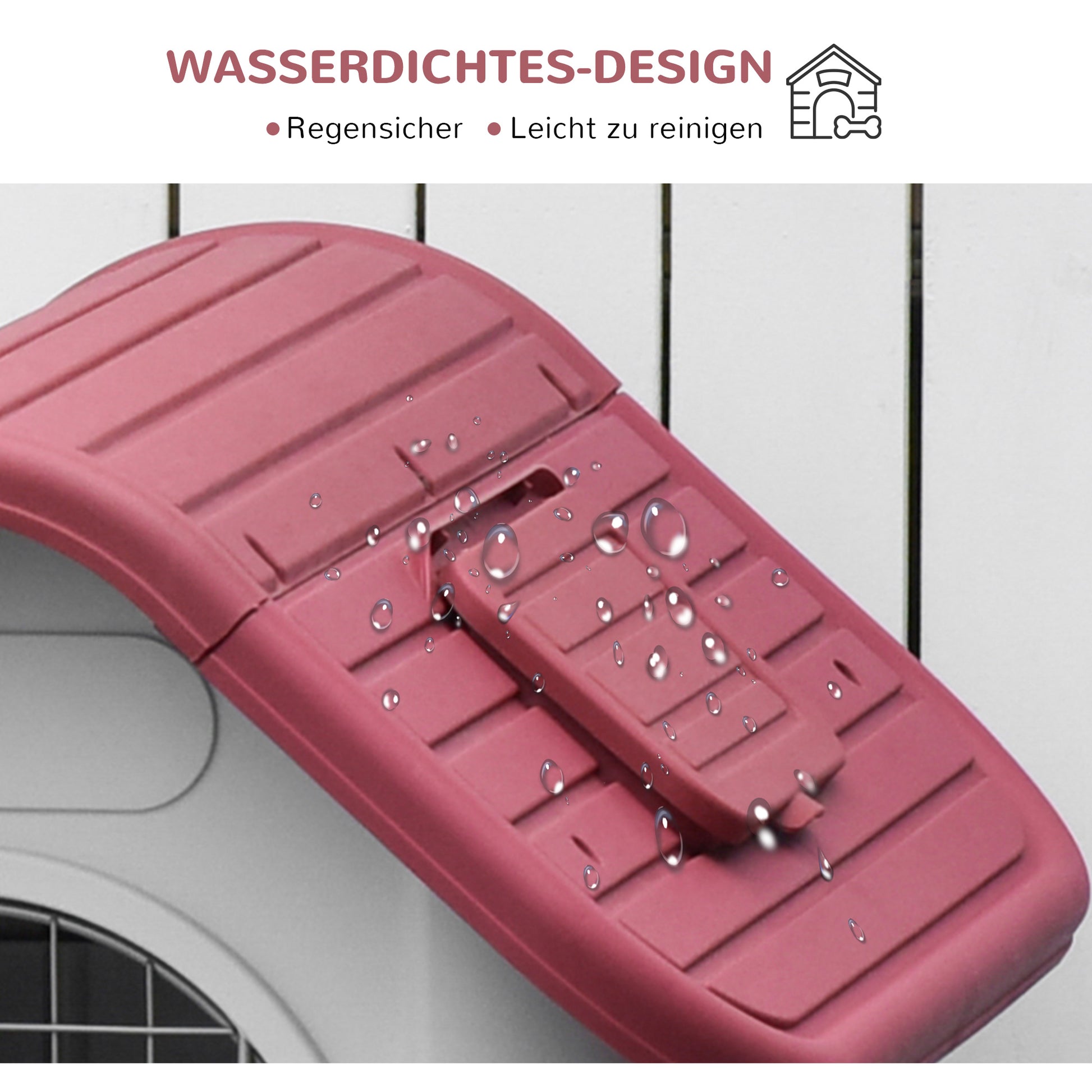 Dog House Outdoor Kennel with Roof Window Door Shelter for Small Dogs Small Animal House Air Circulation Waterproof Metal Plastic Red + Light Gray 59 x 75 x 66 cm