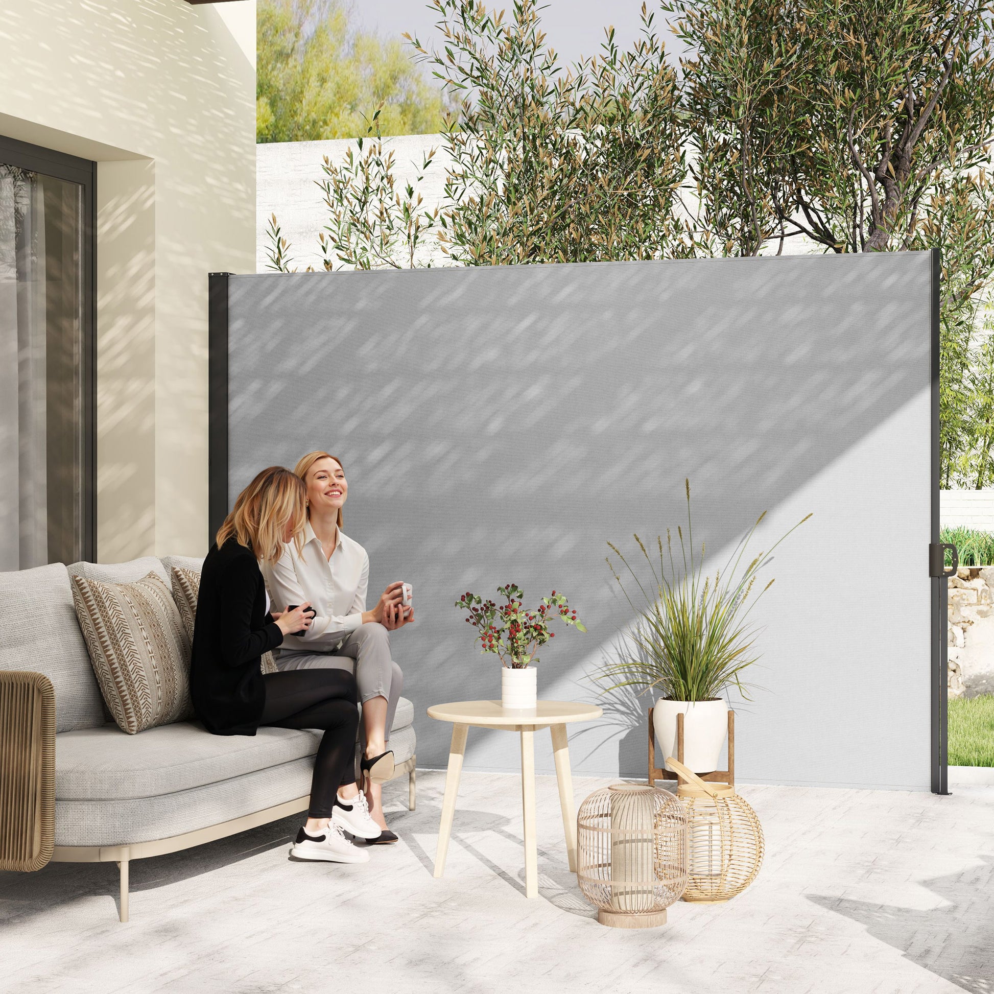 Retractable Garden Side Awning Privacy Screen 3m x 1.8m Aluminum Anti-UV High Density 180 gsm Light Gray