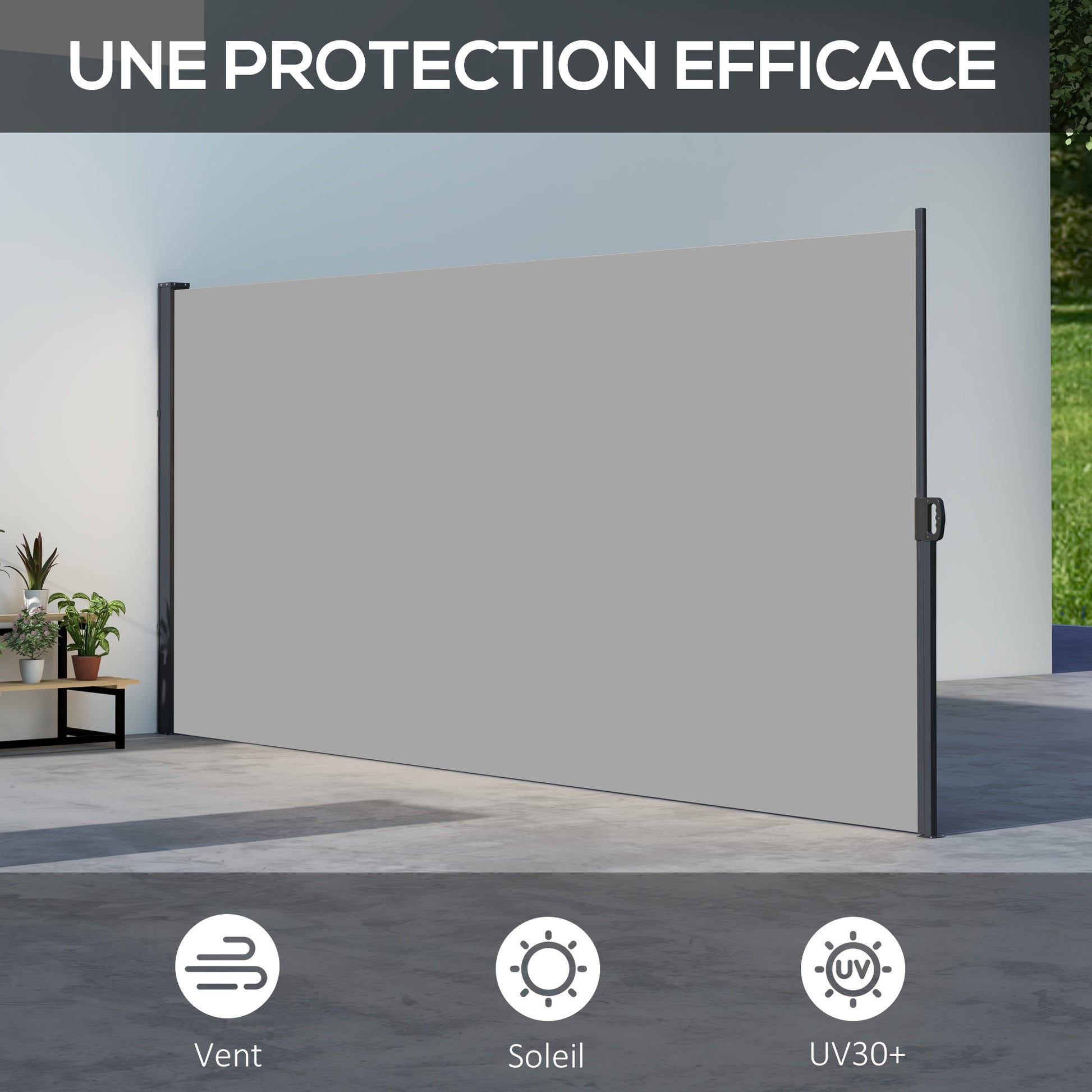 Retractable Garden Side Awning Privacy Screen 3m x 1.8m Aluminum Anti-UV High Density 180 gsm Light Gray