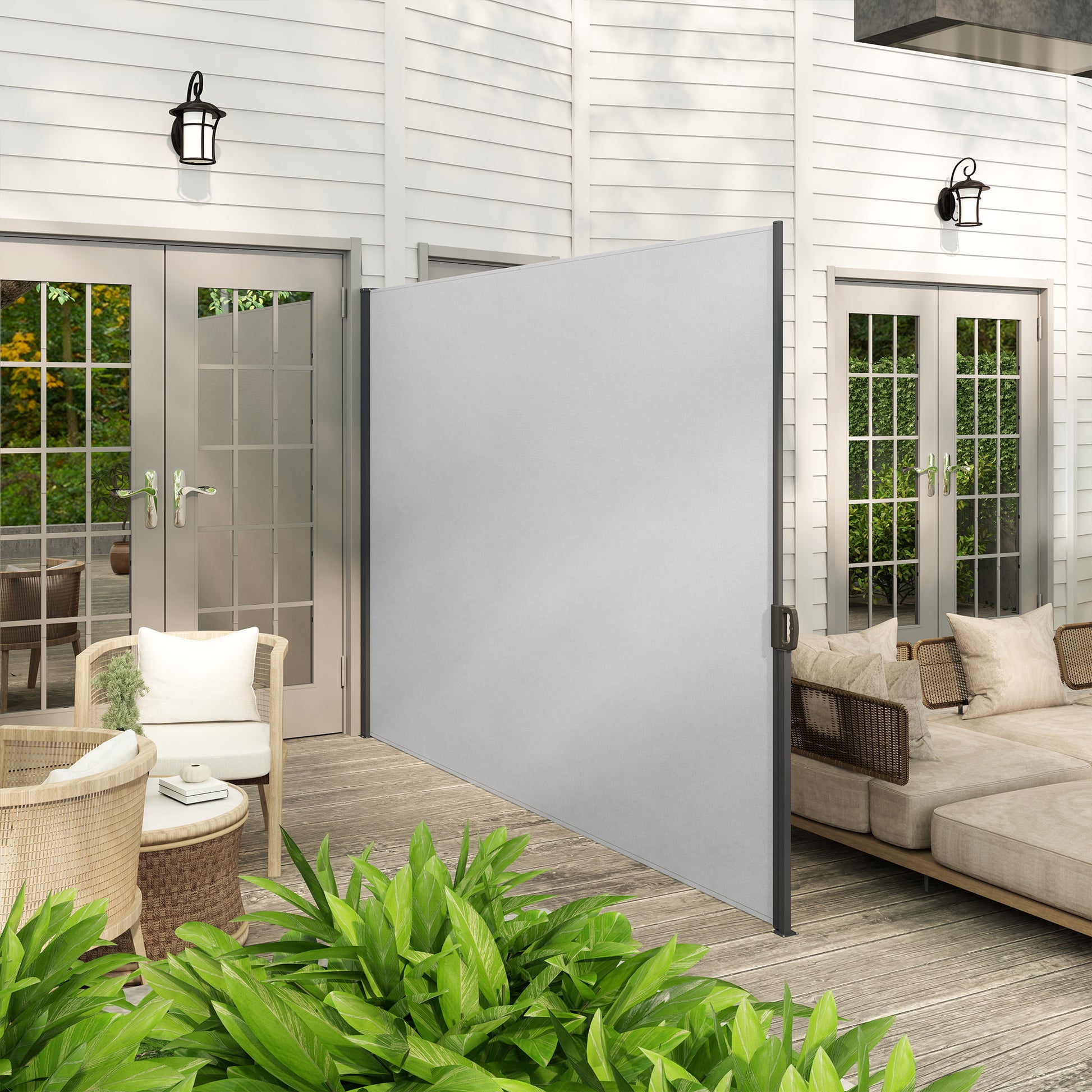 Retractable Garden Side Awning Privacy Screen 3m x 1.8m Aluminum Anti-UV High Density 180 gsm Light Gray