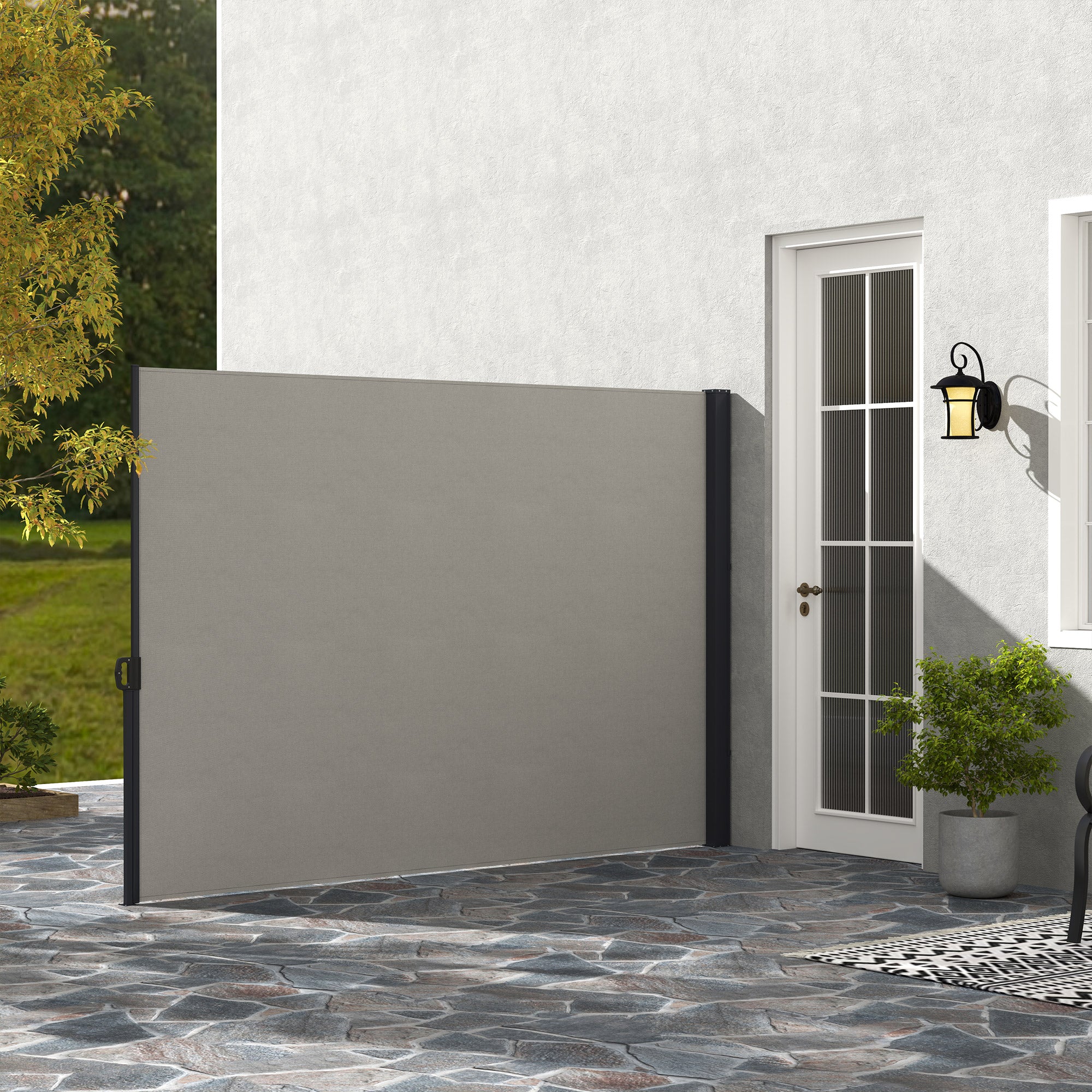 Retractable Garden Side Awning Privacy Screen 3m x 1.8m Aluminum Anti-UV High Density 180 gsm Light Gray