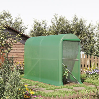 Garden Greenhouse PE, balcony greenhouse, reinforced 140 g/m² tarpaulin, steel frame, roll-up zip door, for vegetables plants flowers, indoor and outdoor, 300 x 100 x 200 cm, green