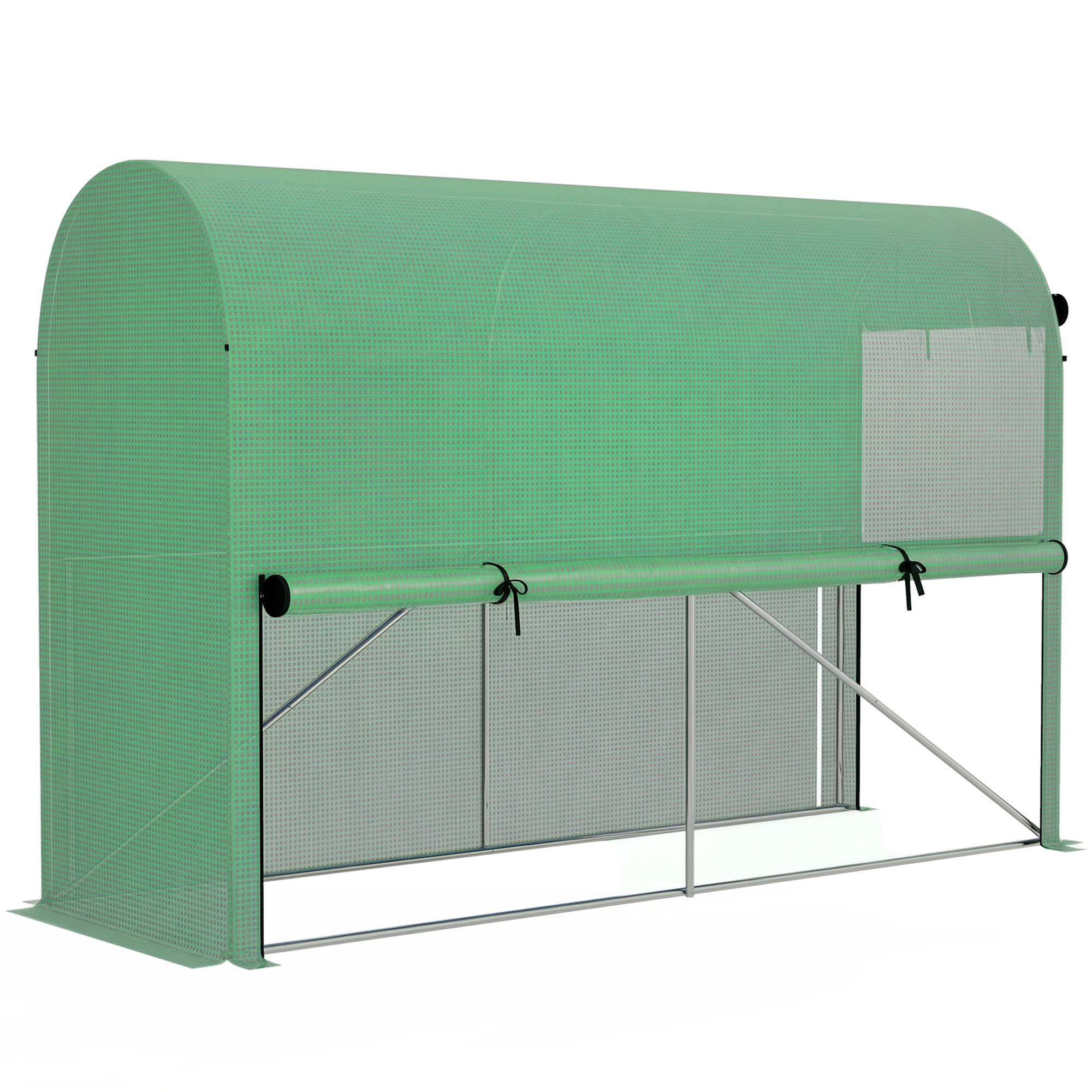 Garden Greenhouse PE, balcony greenhouse, reinforced 140 g/m² tarpaulin, steel frame, roll-up zip door, for vegetables plants flowers, indoor and outdoor, 300 x 100 x 200 cm, green