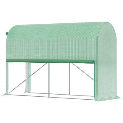 Garden Greenhouse PE, balcony greenhouse, reinforced 140 g/m² tarpaulin, steel frame, roll-up zip door, for vegetables plants flowers, indoor and outdoor, 300 x 100 x 200 cm, green