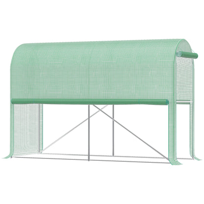 Garden Greenhouse PE, balcony greenhouse, reinforced 140 g/m² tarpaulin, steel frame, roll-up zip door, for vegetables plants flowers, indoor and outdoor, 300 x 100 x 200 cm, green