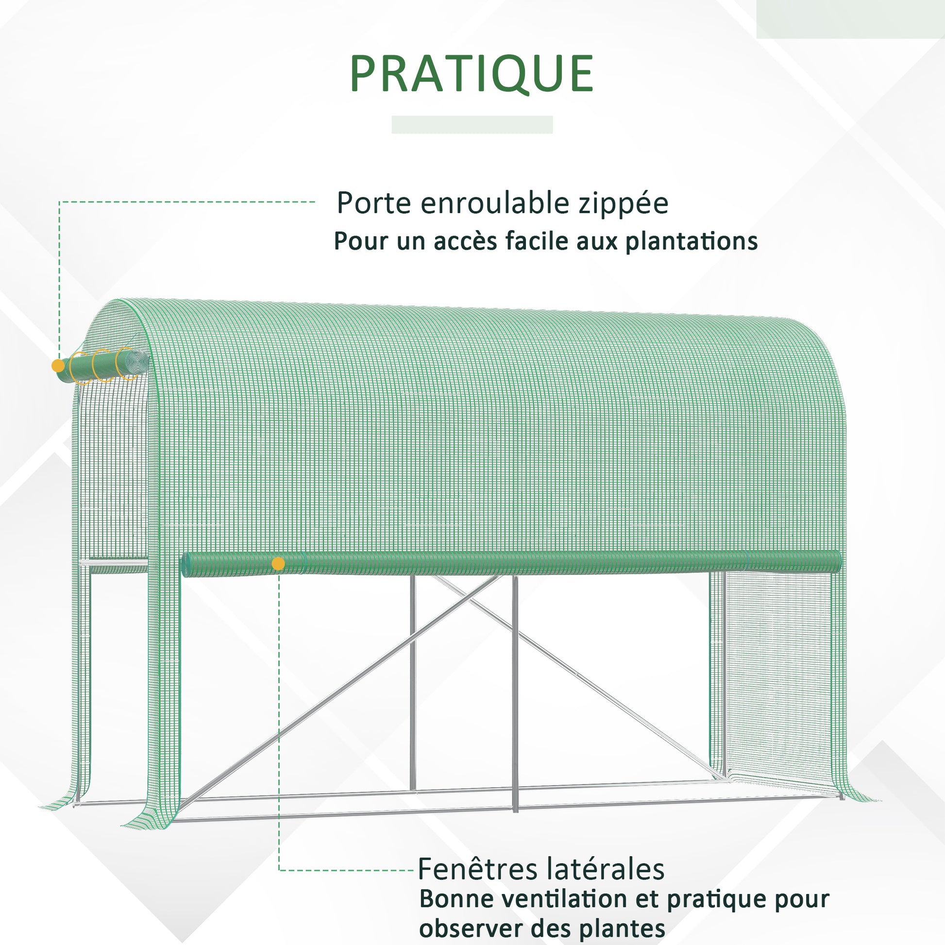 Garden Greenhouse PE, balcony greenhouse, reinforced 140 g/m² tarpaulin, steel frame, roll-up zip door, for vegetables plants flowers, indoor and outdoor, 300 x 100 x 200 cm, green