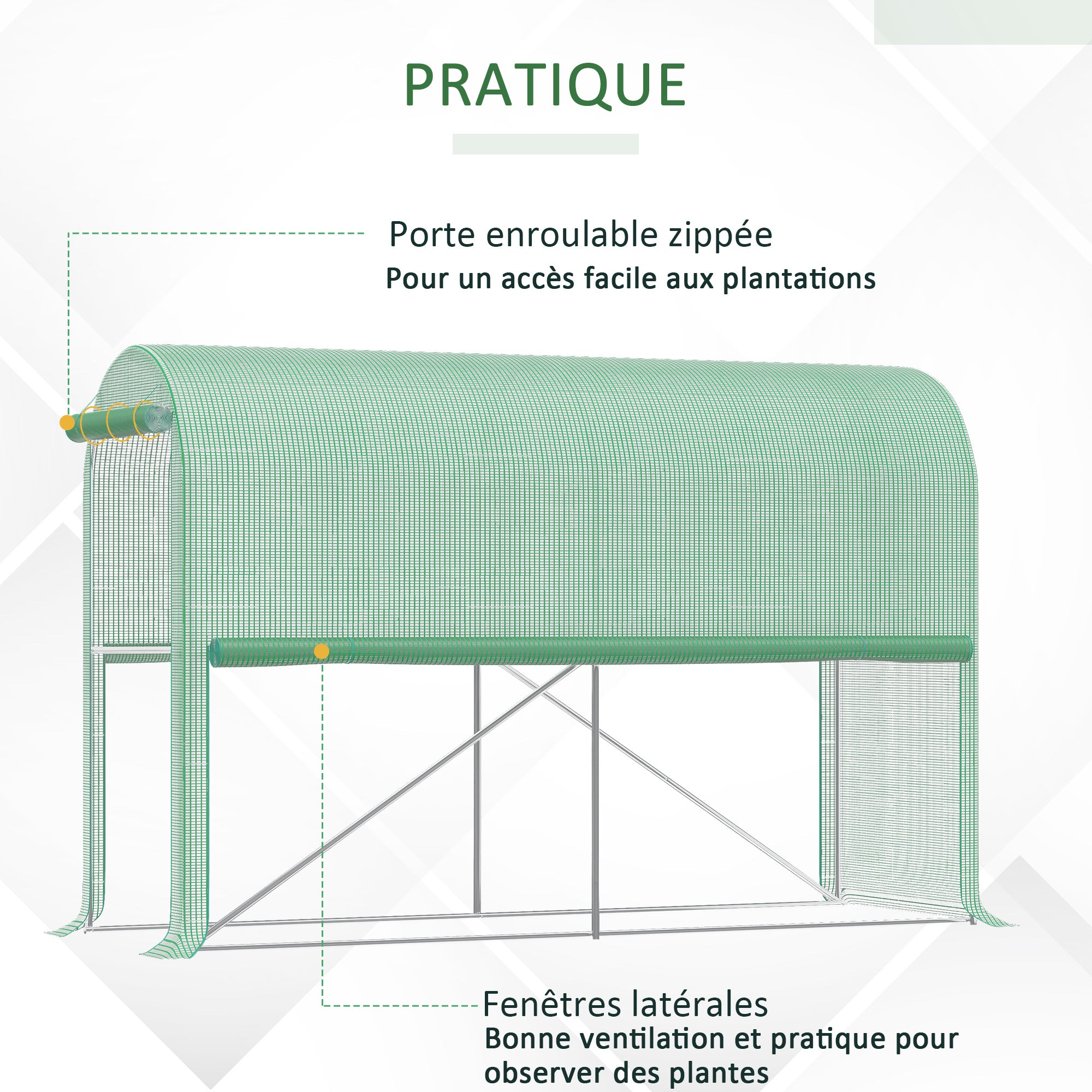 Garden Greenhouse PE, balcony greenhouse, reinforced 140 g/m² tarpaulin, steel frame, roll-up zip door, for vegetables plants flowers, indoor and outdoor, 300 x 100 x 200 cm, green