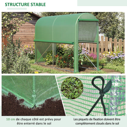 Garden Greenhouse PE, balcony greenhouse, reinforced 140 g/m² tarpaulin, steel frame, roll-up zip door, for vegetables plants flowers, indoor and outdoor, 300 x 100 x 200 cm, green