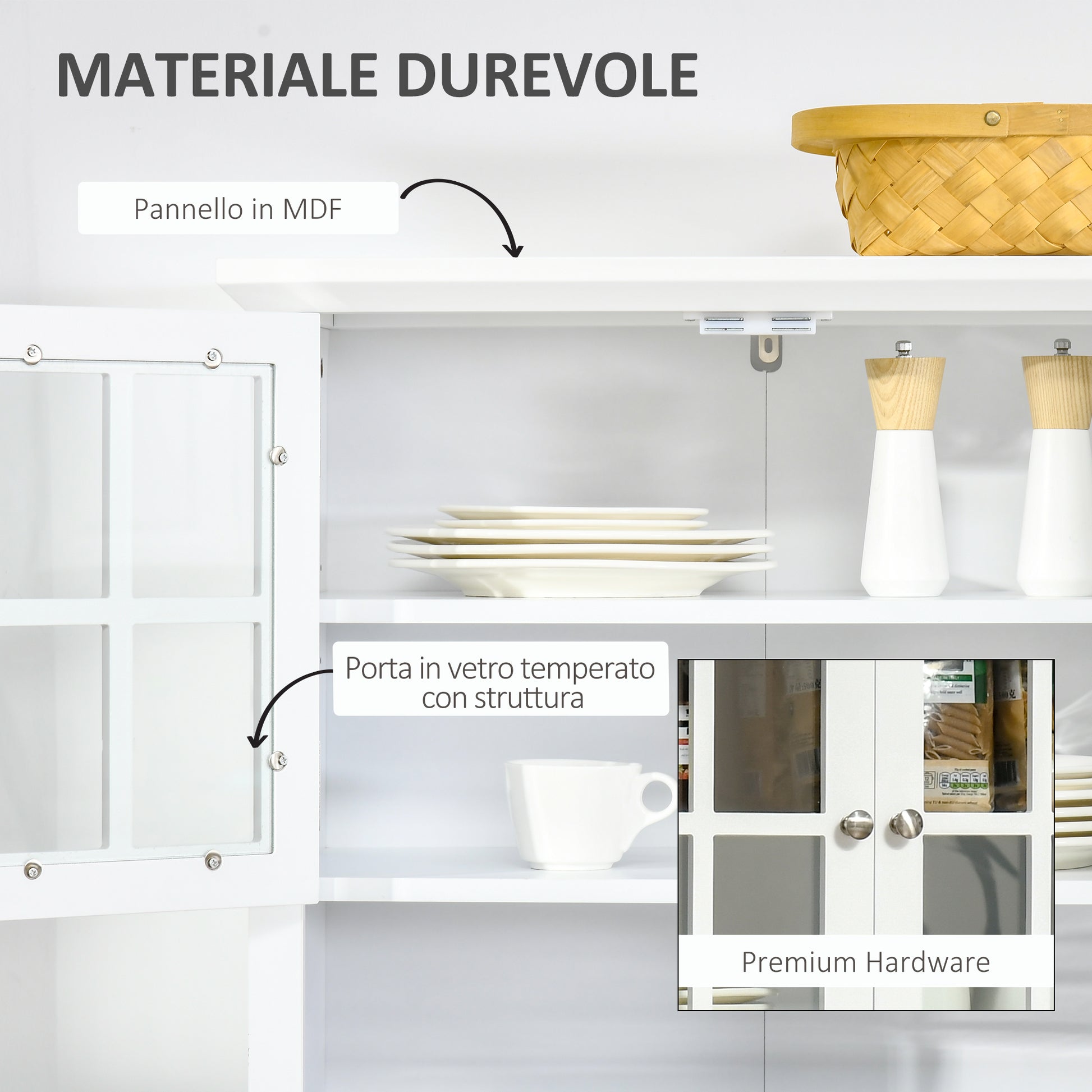 Tall Kitchen Pantry Cabinet for Kitchen and Dining Room with 2 Cabinets, Adjustable Shelves, and Worktop, in MDF, 68.6x40x164 cm, White