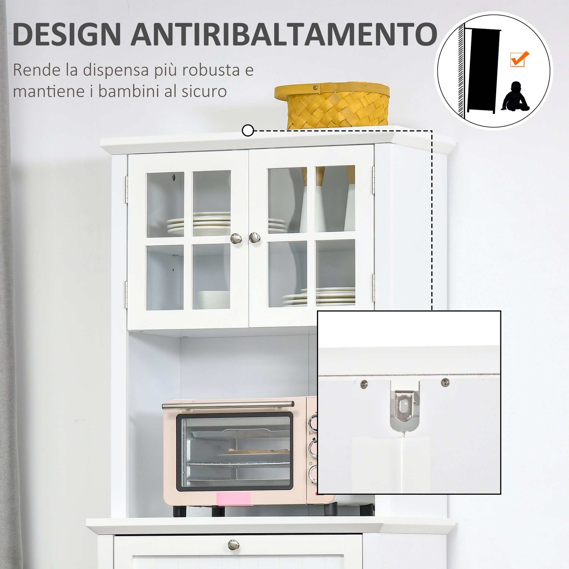 Tall Kitchen Pantry Cabinet for Kitchen and Dining Room with 2 Cabinets, Adjustable Shelves, and Worktop, in MDF, 68.6x40x164 cm, White